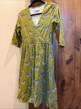 Mata Traders Olive Zebra Wrap Midi Dress